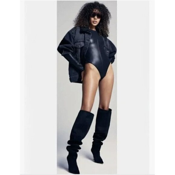NWT Good American Black Suede Over the Knee Slouch Boots Women's Sz 6 - Picture 1 of 11
